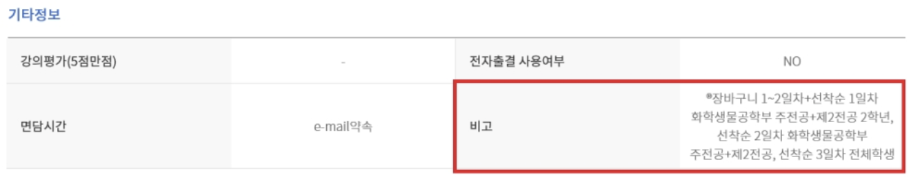 수강반 제한 내용 예시