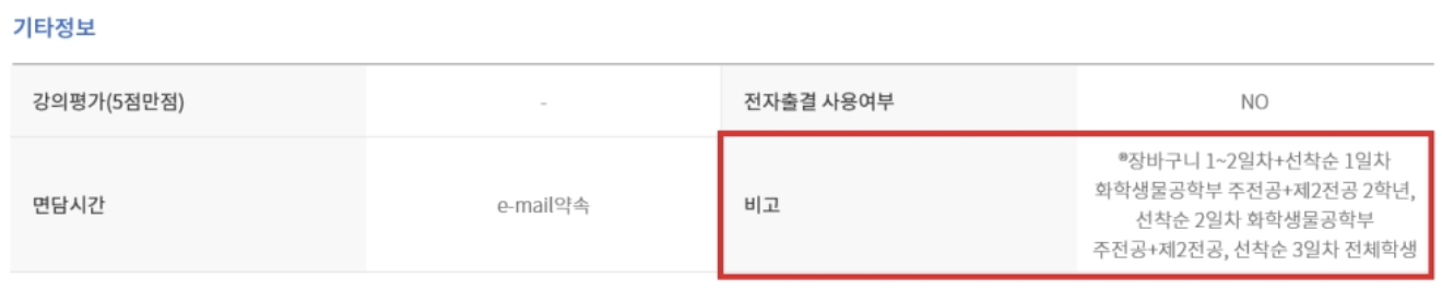 수강반 제한 내용 예시